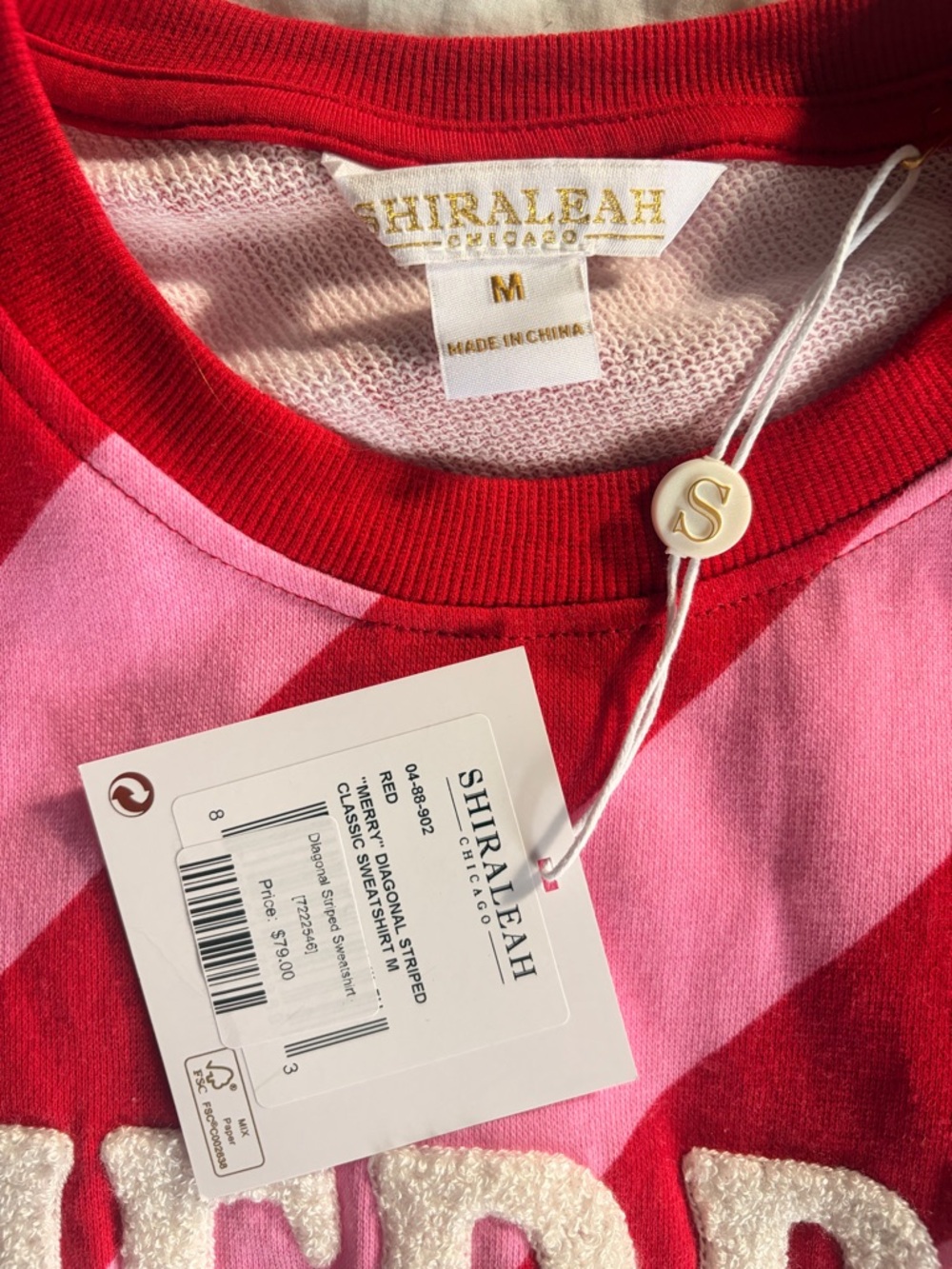 Shiraleah Red and Pink Striped 'MERRY' Appliqué Sweatshirt